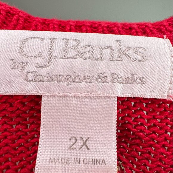 Women’s 2X C.J. Banks By Christopher & Banks Holiday Sweater Red With Penguins - Picture 3 of 3